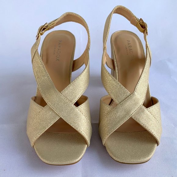 Paradox London Hibiscus Strappy Heels, Women's Size 8 W, Champagne - Picture 1 of 8